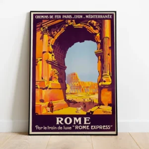 Retro Rome Express Travel Poster, Office Wall Decor, Vintage Rustic Poster Print France, Paris, Lyon, Mediterranee