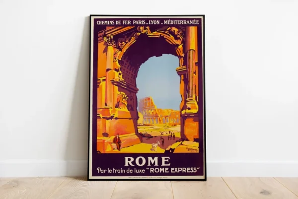 Retro Rome Express Travel Poster, Office Wall Decor, Vintage Rustic Poster Print France, Paris, Lyon, Mediterranee