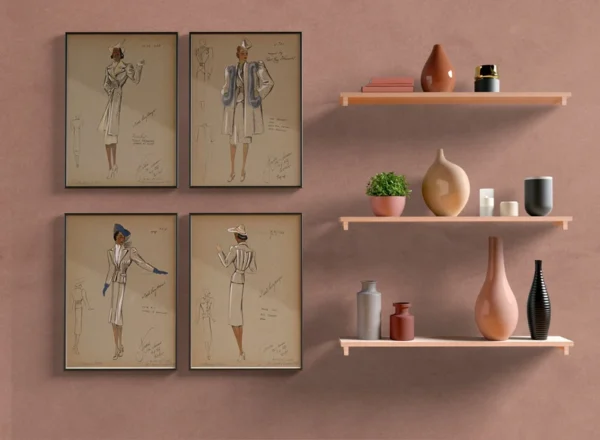 1930s Vintage Fashion Designs Wall Art, André Fashion Illustrations, Alexander Pearl Lev