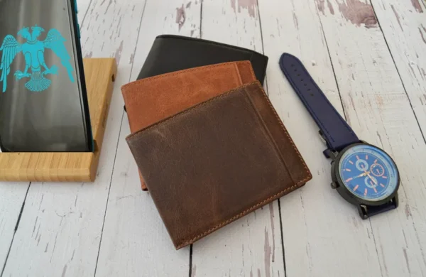 Personalized Leather Wallet For Him, Custom Engraved Handwriting Gift. Anniversary Birthday Christmas Boyfriend Husband Slim Bifold Wallet