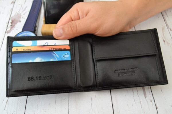 Personalized Leather Wallet For Him, Custom Engraved Handwriting Gift. Anniversary Birthday Christmas Boyfriend Husband Slim Bifold Wallet