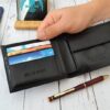 Personalized Leather Wallet For Him, Custom Engraved Handwriting Gift. Anniversary Birthday Christmas Boyfriend Husband Slim Bifold Wallet