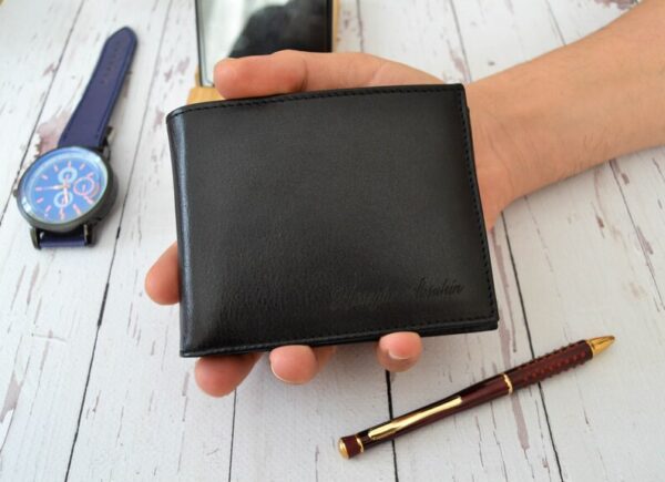 Personalized Leather Wallet For Him, Custom Engraved Handwriting Gift. Anniversary Birthday Christmas Boyfriend Husband Slim Bifold Wallet